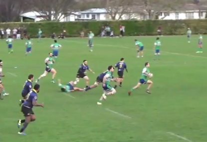 Gutsy playmaker gets flattened laying on a try for his outside men