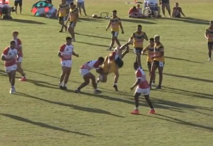Forward lifted and slammed into the turf in painful tackle