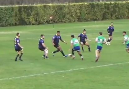 Centre's top class grubber puts meat pie on a platter for teammate