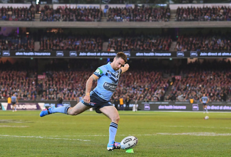 James Maloney of the Blues kicks during State of Origin