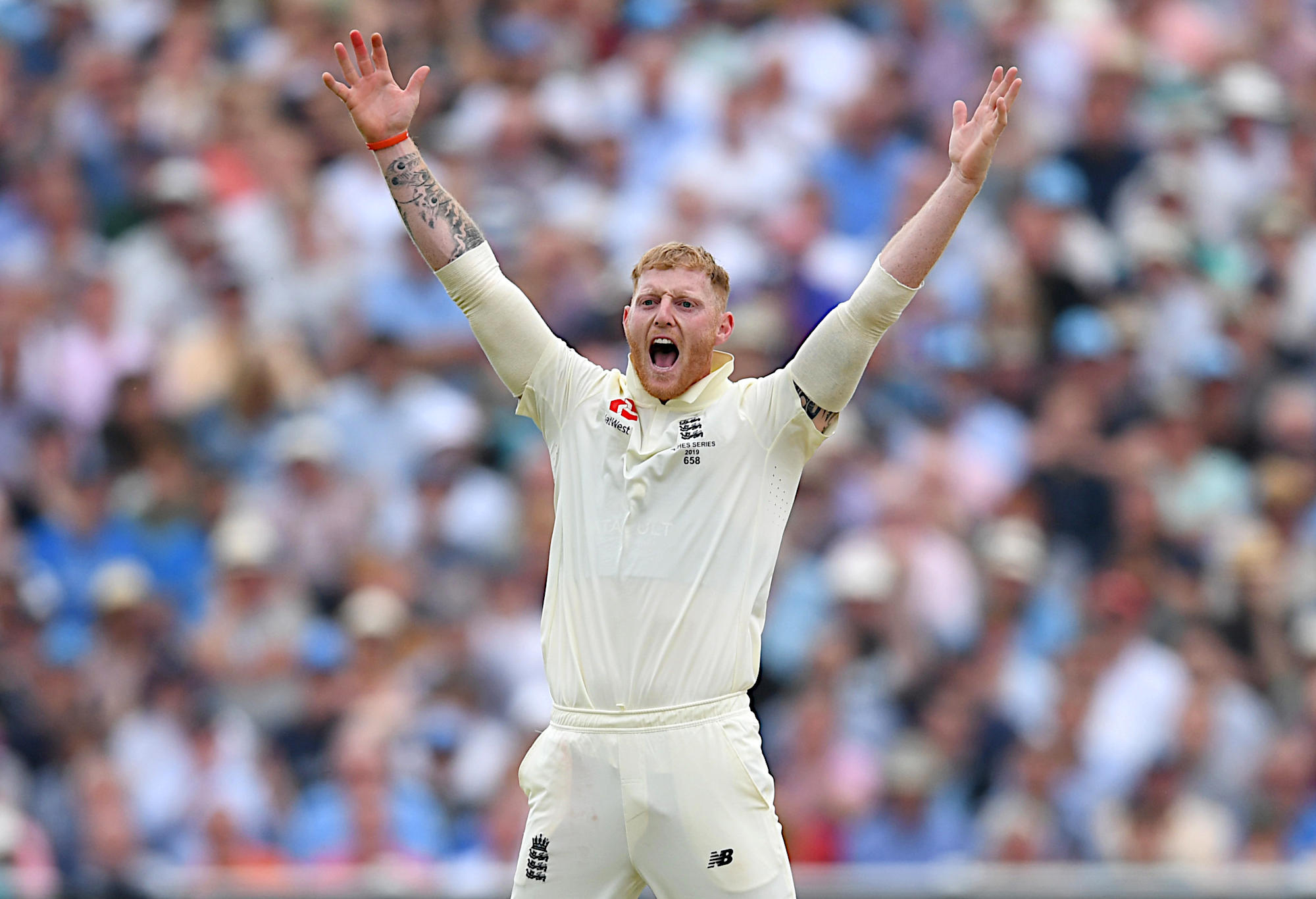 Ben Stokes appeals for a wicket.