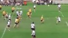 Fullback gets the wind knocked out of him underneath the high ball