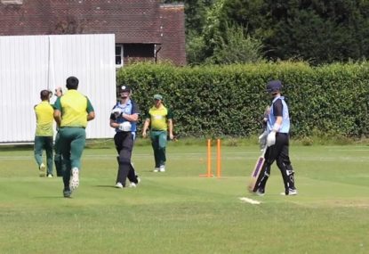 Junior cricketer sends middle stump flying with a superb nip-backer