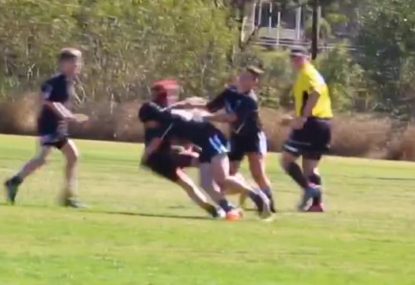 Junior footy player dishes out a RIB-BREAKER worthy of the NRL
