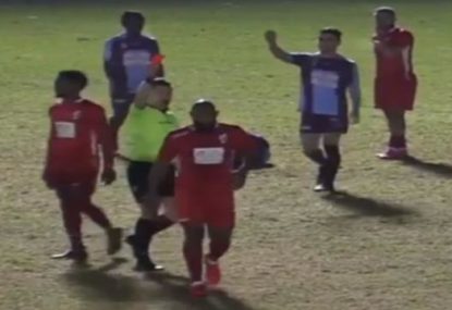 Defender loses his head in RED CARD challenge