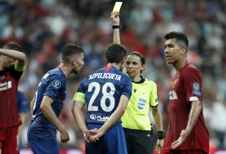 Chelsea's Cesar Azpilicueta gets penalised for a foul