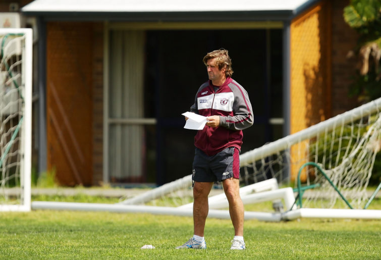 Sea Eagles coach Des Hasler looks on during a Manly Warringah Sea Eagles NRL training session