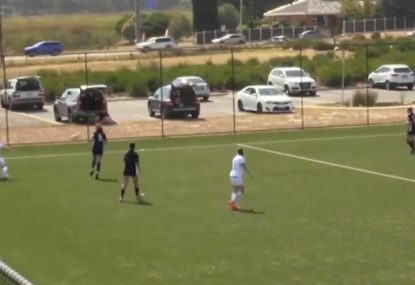 Footballer sinks ridiculous shot from a ludicrous angle
