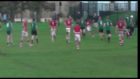 Rugby player kicks the ball six times in a row for great solo try