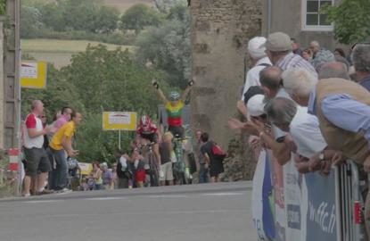 Cyclist celebrates at wrong finish line