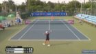 Tennis player wins match point without her racquet!