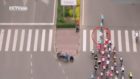 Pedestrian causes havoc at the end of cycling race
