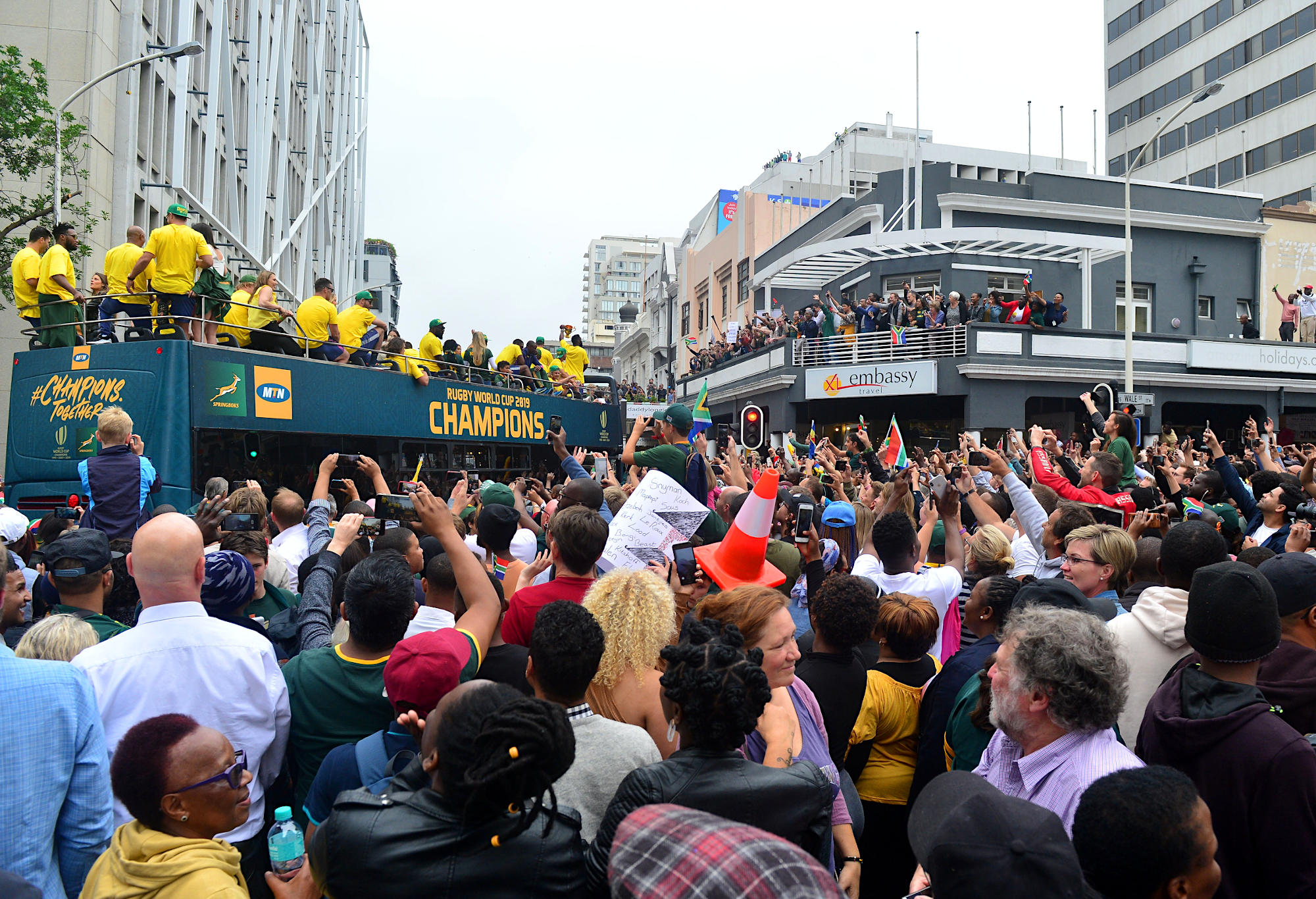 The Springboks pass through a massive crowd on their Rugby World Cup trophy tour