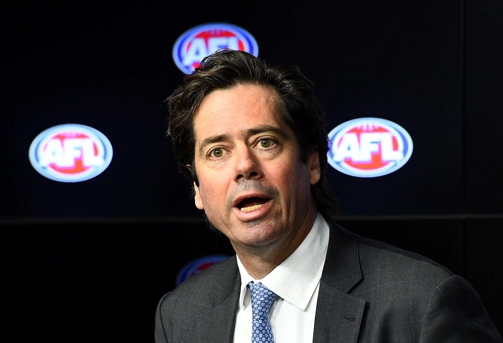 AFL Chief Executive Officer Gillon McLachlan speaks to the media
