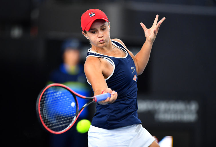 Ash Barty plays a forehand