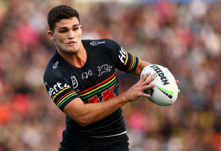 Nathan Cleary of the Panthers runs the ball