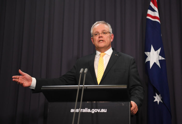 Australian Prime Minister Scott Morrison addresses the media