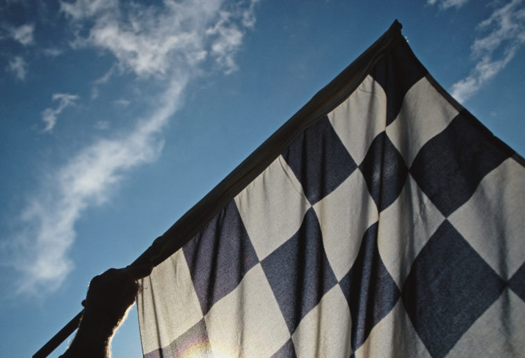 The chequered flag.