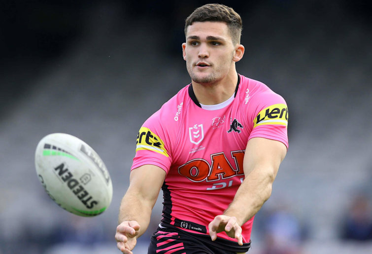Nathan Cleary passes the ball