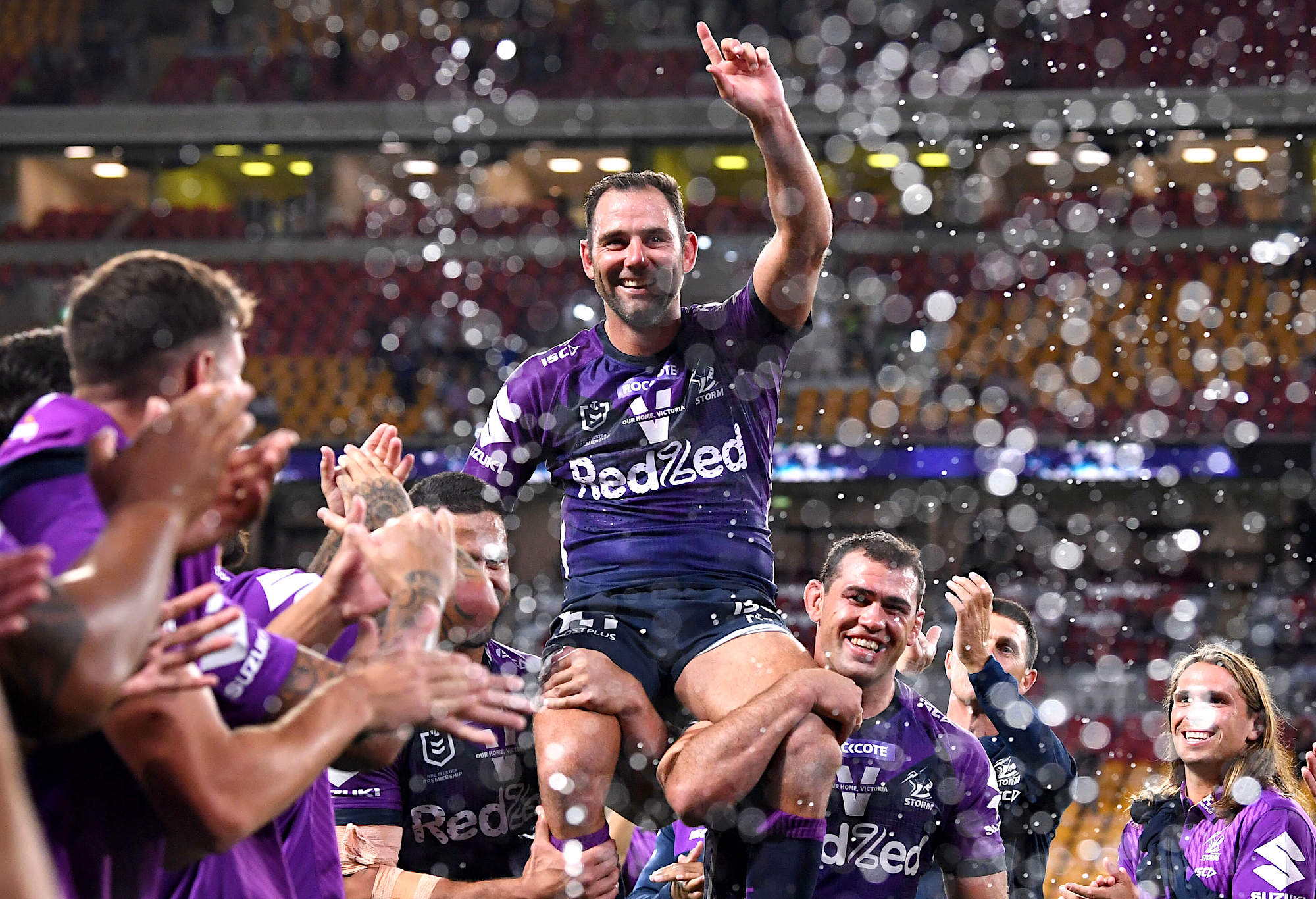 Cameron Smith of the Storm is chaired from the field