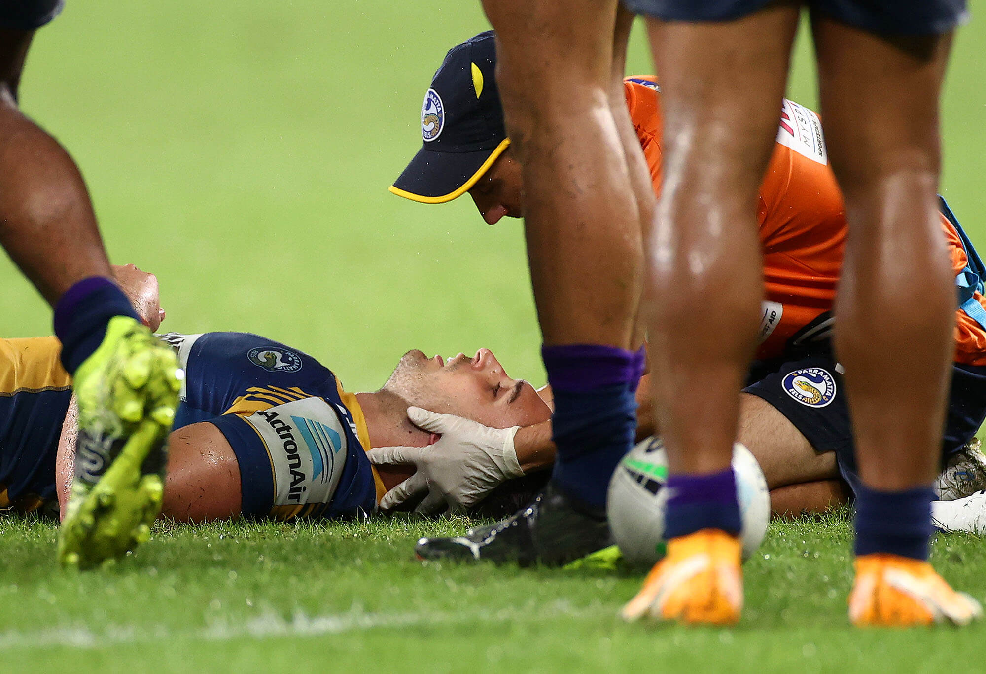 Ryan Matterson of the Eels after a head knock