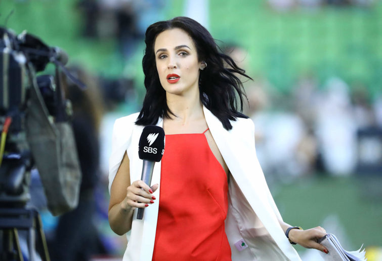 Lucy Zelic during an A-League broadcast on SBS