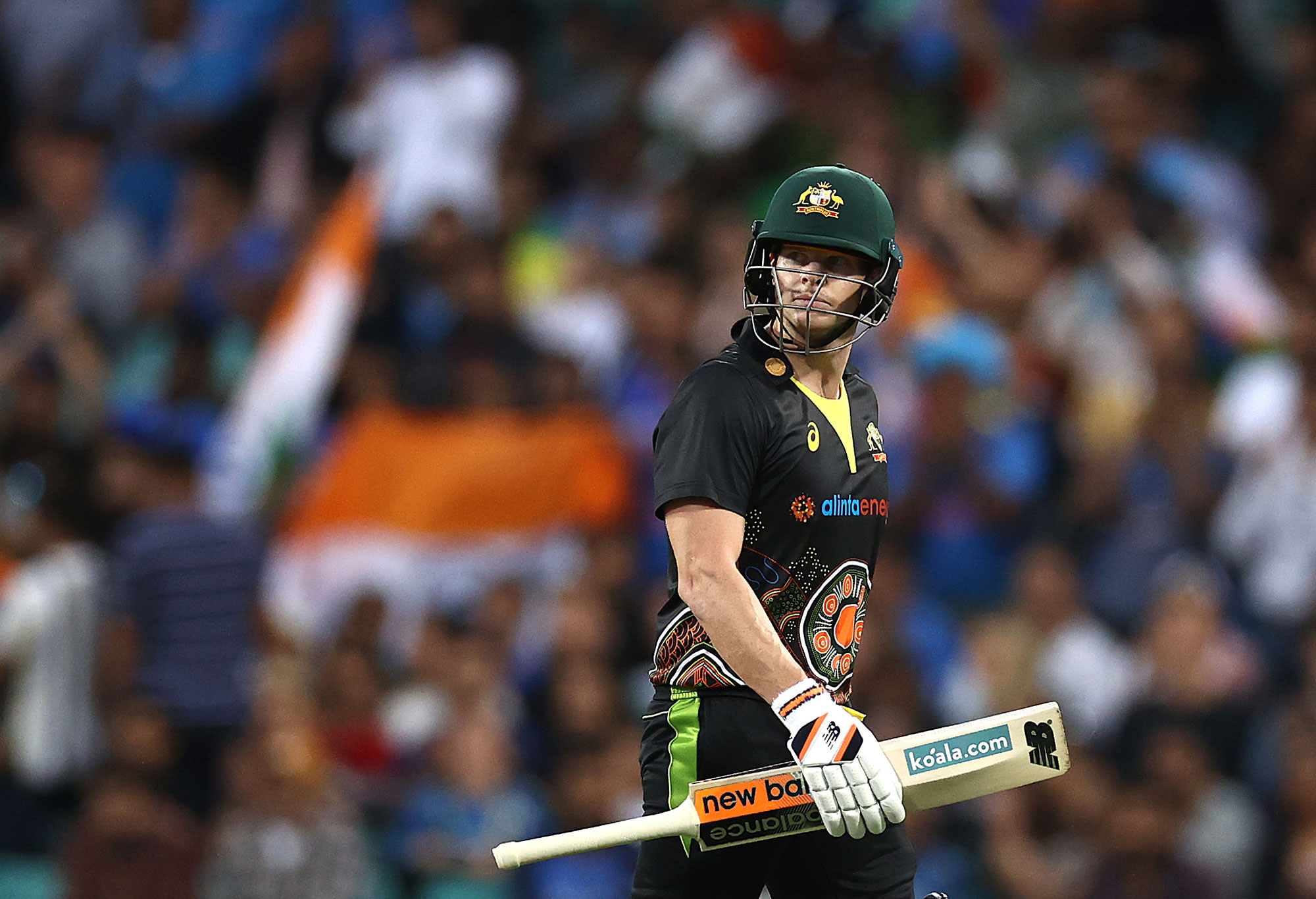 Steve Smith of Australia looks dejected after being dismissed