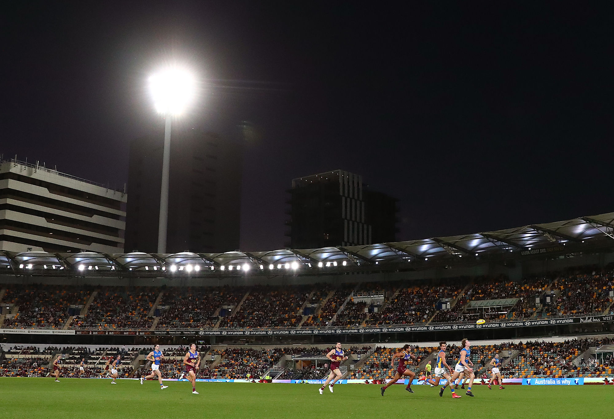 A general view of play during the round 20 AFL match between Brisbane Lions and Gold Coast Suns at The Gabba.