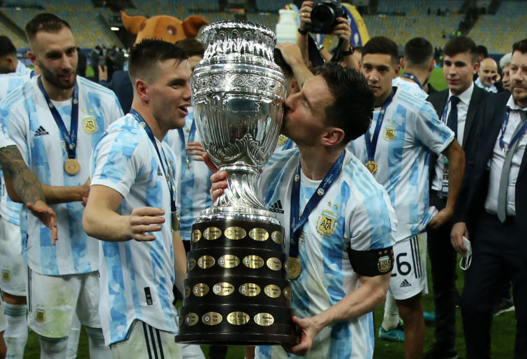 Lionel Messi celebrates after winning the Copa America.