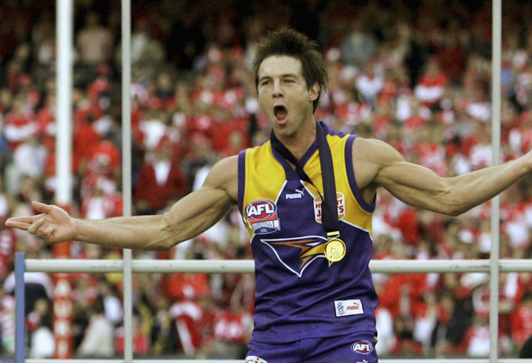 Ben Cousins of the Eagles celebrates after winning the AFL Grand Final match between the Sydney Swans and the West Coast Eagles