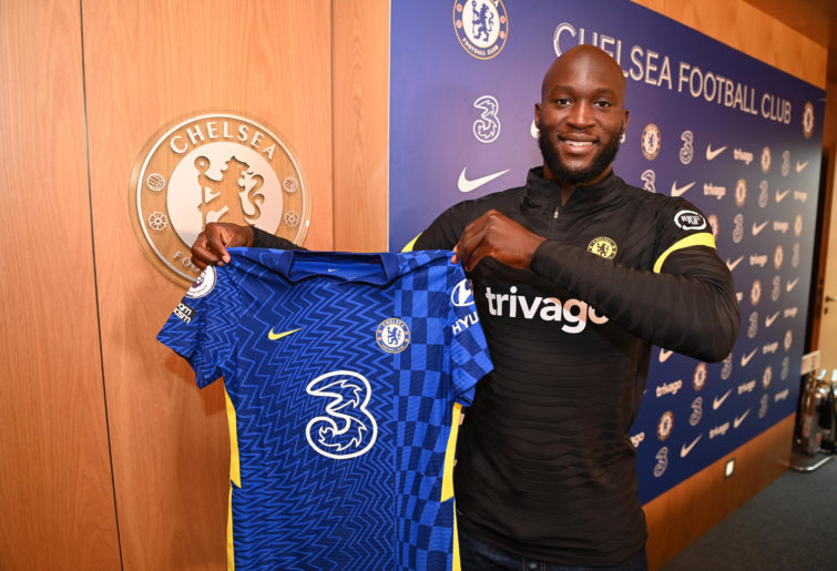 Romelu Lukaku of Chelsea during his unveiling as a Chelsea player