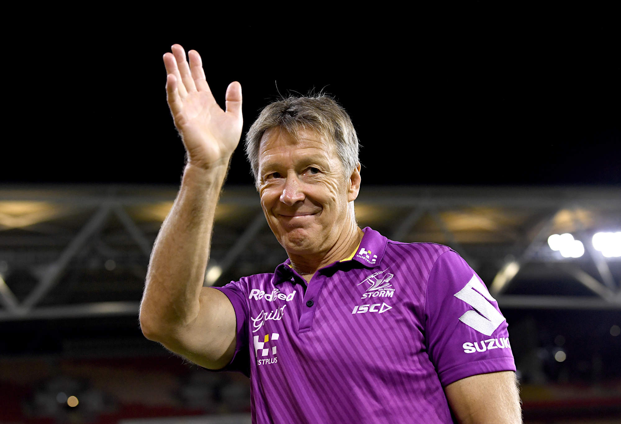 Craig Bellamy waves to Melbourne Storm supporters