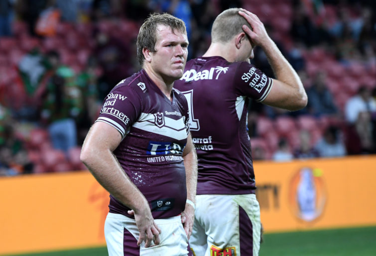 Jake Trbojevic and Tom Trbojevic react after losing the NRL Preliminary Final.