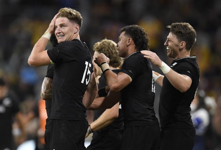 Jordie Barrett celebrates another New Zealand win