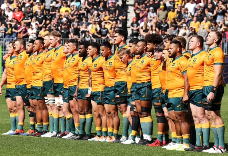 Wallabies sing the national anthem in Perth