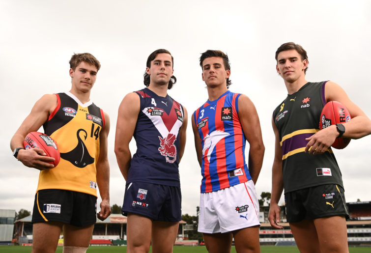 Will Bravo of the Dandenong Stingrays, Josh Sinn of the Sandringham Dragons, Nick Daicos of the Oakleigh Chargers and Zavier Maher of the Murray Bushrangers.