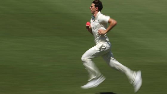 Pat Cummins of Australia runs in to bowl during day four of the First Test match in the series between Australia and New Zealand at Optus Stadium on December 15, 2019 in Perth, Australia. (Photo by Paul Kane - CA/Cricket Australia via Getty Images)