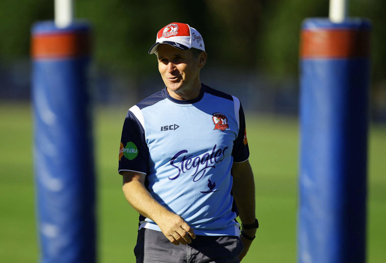 Brian Smith looks on during a Roosters training session