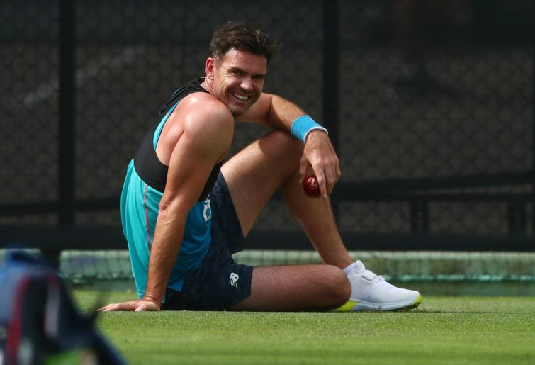 James Anderson smiles during an England Ashes squad practice session at The Gabba on December 06, 2021 in Brisbane, Australia. (Photo by Chris Hyde/Getty Images)
