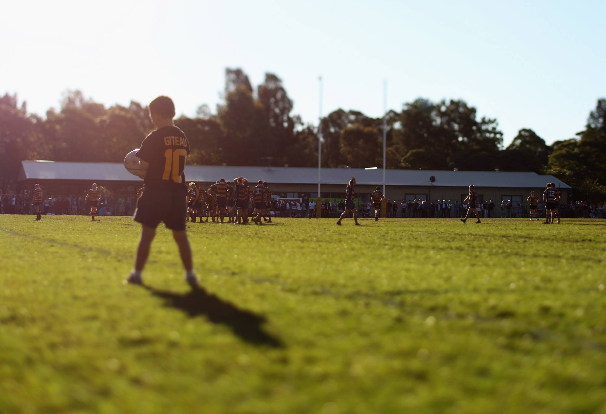 The ball boy wearing a Giteau number 10 shirt watches on during the round 17 third division NSW Suburban Rugby Union match between Balmain and Epping at Blackmore Park on August 14, 2010 in Sydney, Australia. (Photo by Mark Kolbe/Getty Images)