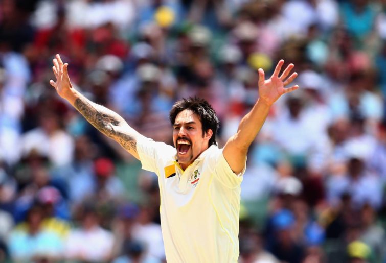 Mitchell Johnson of Australia celebrates after taking the wicket of Alastair Cook of England during day three of the Fourth Ashes Test Match between Australia and England at Melbourne Cricket Ground on December 28, 2013 in Melbourne, Australia. (Photo by Ryan Pierse/Getty Images)