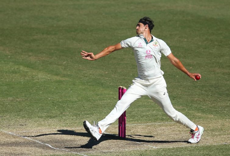 Mitchell Starc of Australia bowls during day four of the 3rd Test match in the series between Australia and India at Sydney Cricket Ground on January 10, 2021 in Sydney, Australia. (Photo by Jason McCawley - CA/Cricket Australia via Getty Images)