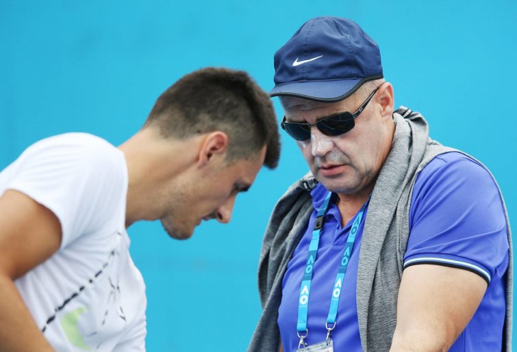 Bernard Tomic of Australia is seen with his dad John Tomic during a practice session ahead of the 2018 Australian Open at Melbourne Park on January 10, 2018 in Melbourne, Australia. (Photo by Michael Dodge/Getty Images)