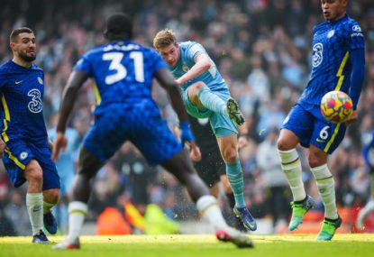 De Bruyne magic sends City clear, Leeds on relegation brink after Chelsea romp