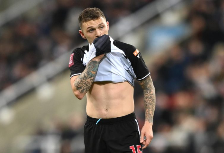 Newcastle player Kieran Trippier reacts during the Emirates FA Cup Third Round match between Newcastle United and Cambridge United at St James' Park on January 08, 2022 in Newcastle upon Tyne, England. (Photo by Stu Forster/Getty Images)
