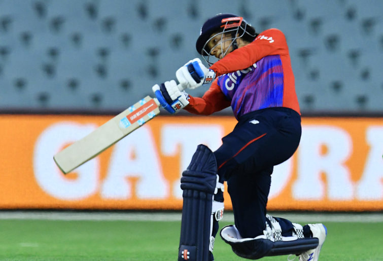 Sophia Dunkley-Brown of England bats during the First T20 International Match in the Ashes Series between Australia and England at Adelaide Ova