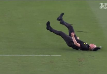 WATCH: Ump loses his hat, glasses, and a little bit of pride in hilariously uncontrollable tumble