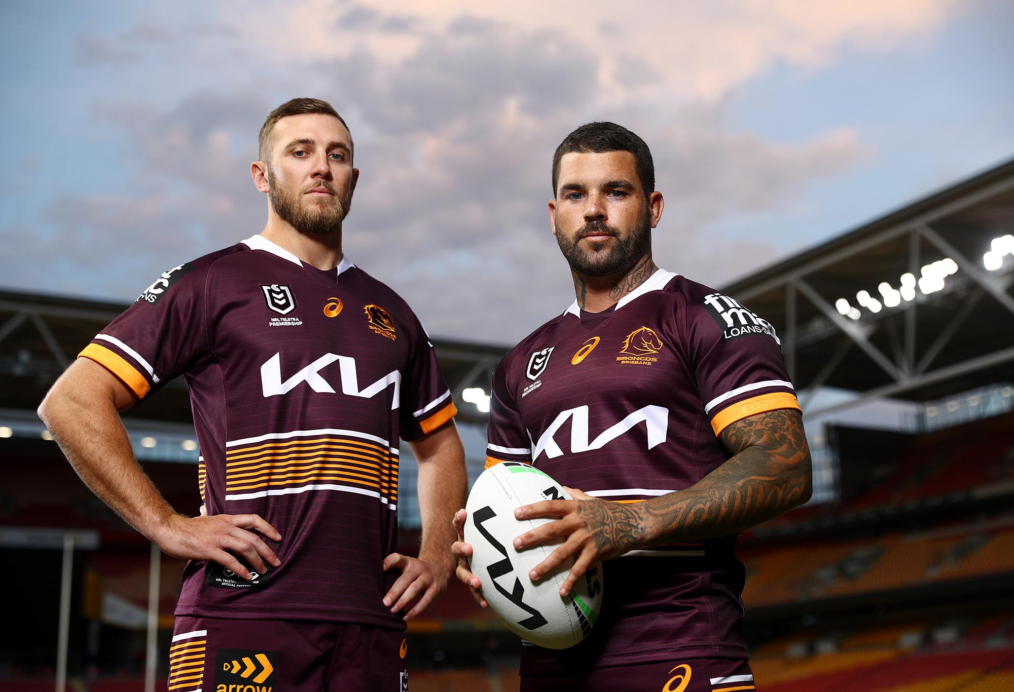 Kurt Capewell and Adam Reynolds of the Broncos