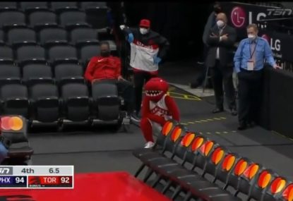 Bizarre scenes as Toronto Raptors mascot is sidelined for distracting opposition player