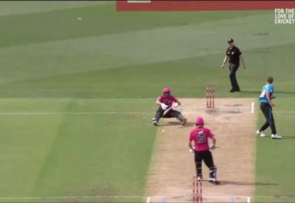 Commentators use just about every euphemism as Henriques comically cops one 'middle stump'